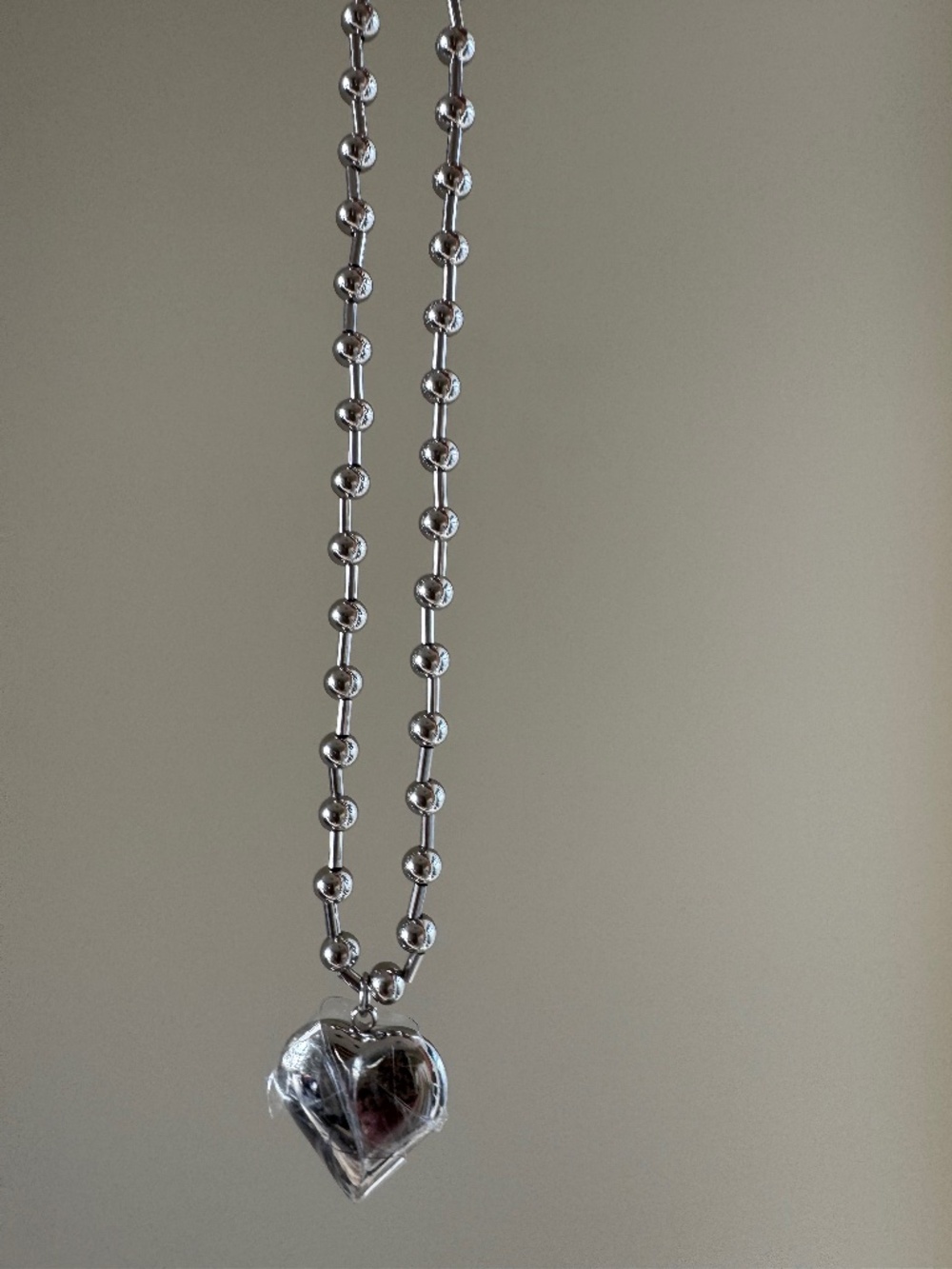 Puffy Heart Beaded Silver Necklace
